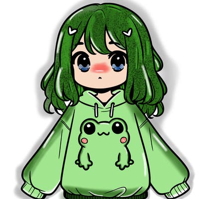 girl wearing frogging sweatshirt