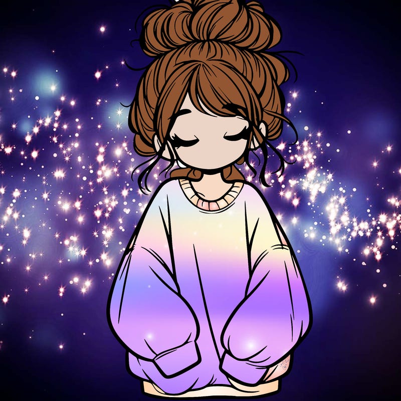 girl with baggy sweatshirt and messy bun