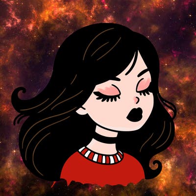 girl with dark black hair and big lips