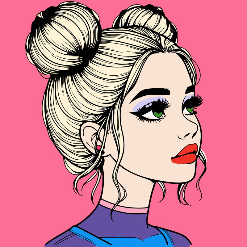 realistic girl with buns on the top of her head