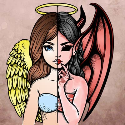 realistic angel half demon