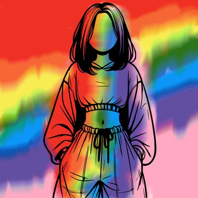 realistic girl faceless with baggy pants and a crop top