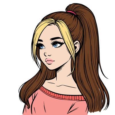 realistic girl with a high ponytail