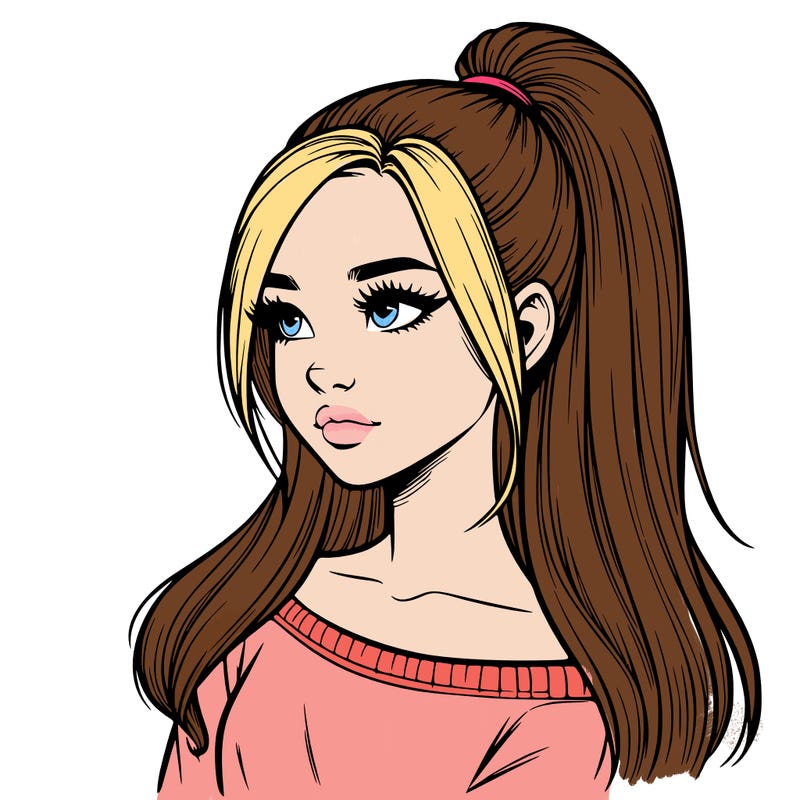 realistic girl with a high ponytail
