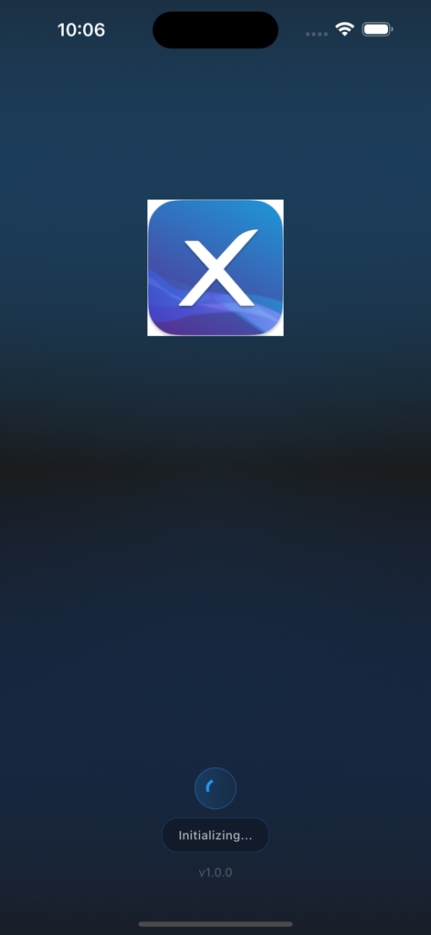 rpcsx emulator - Tela de splash do emulador RPCSX com um logotipo X branco e mensagem de status inicializando