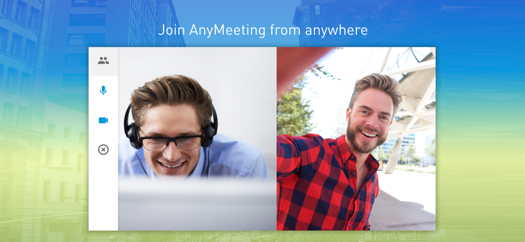 Two people participating in a remote video conference through AnyMeeting Webinars mobile app