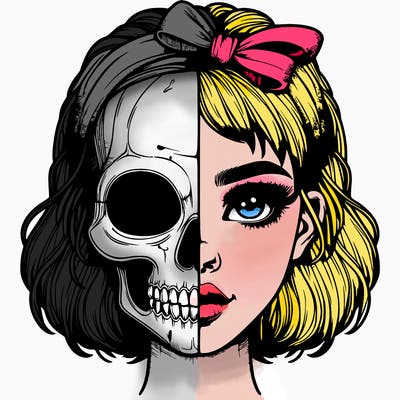 realistic girl with half skull mask