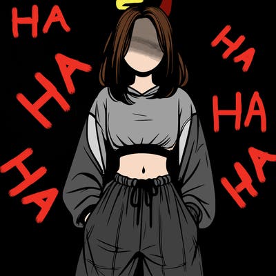 realistic girl faceless with baggy pants and a crop top