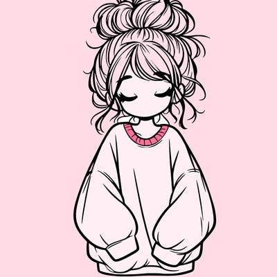 girl with baggy sweatshirt and messy bun