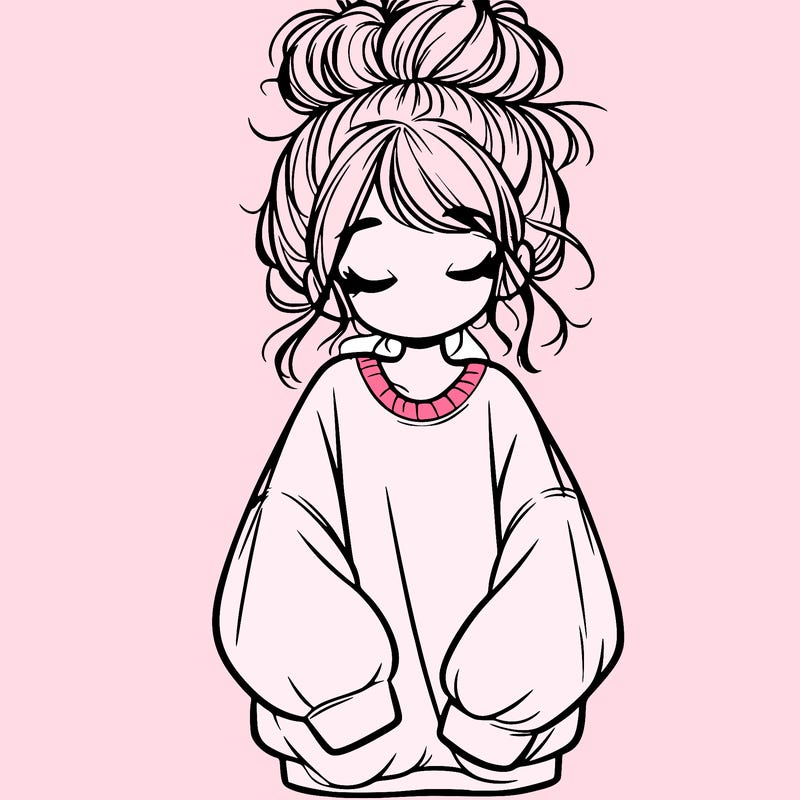 girl with baggy sweatshirt and messy bun