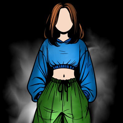 realistic girl faceless with baggy pants and a crop top