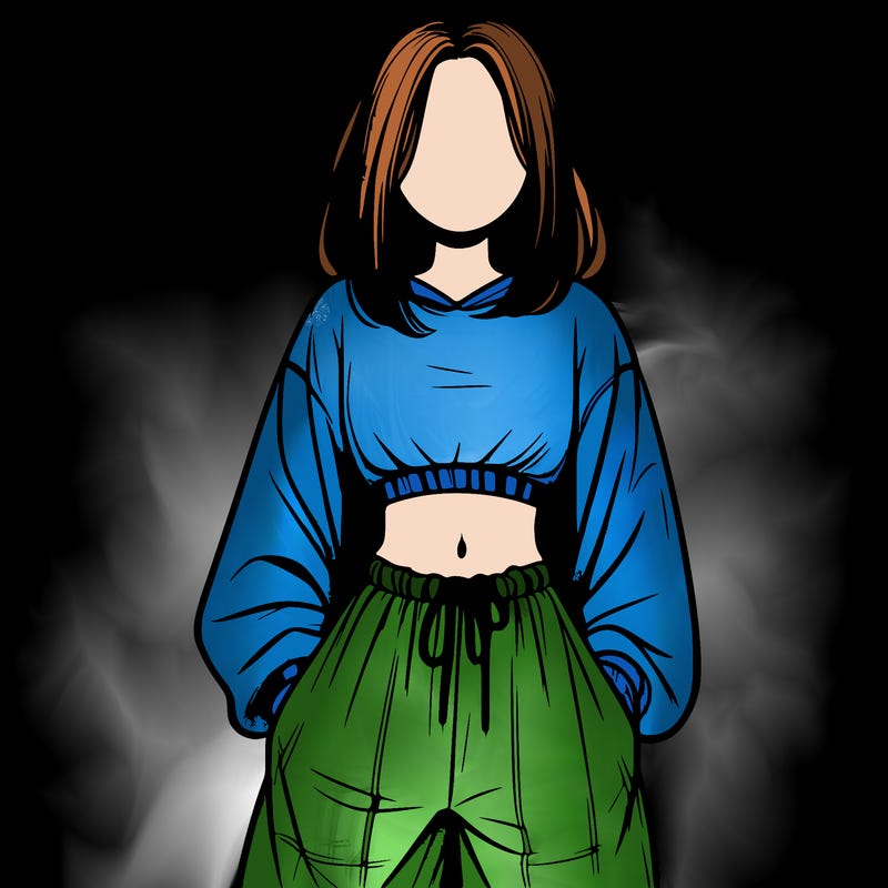 realistic girl faceless with baggy pants and a crop top