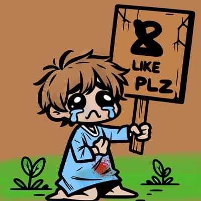 small poor toddler crying with sign that says 2 like plz