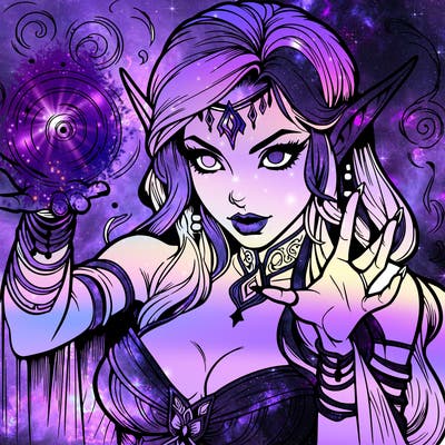 realistic scary beautiful elf sorceress casting spell