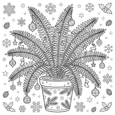 Embrace the festive season with this delightful Ladder Fern Christmas coloring page, beautifully decorated with holiday ornaments. Unleash your creativity and bring vibrant colors to this unique blend of nature and winter celebration.