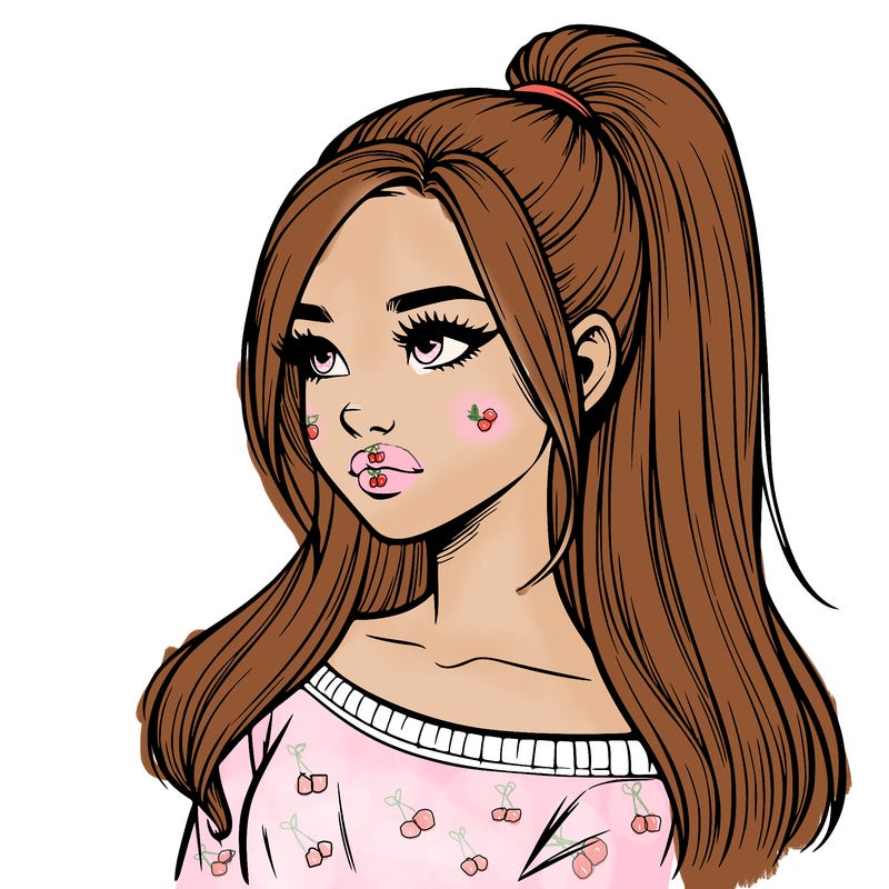 realistic girl with a high ponytail