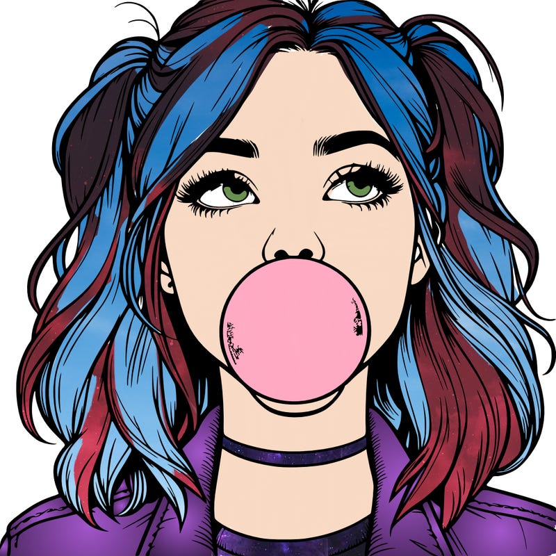 realististic girl blowing bubble -gum