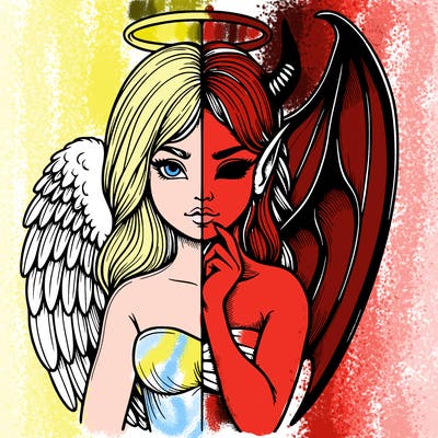 realistic angel half demon