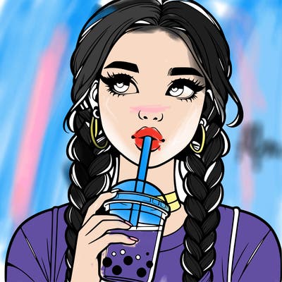 realistic girl with braided hair drinking boba