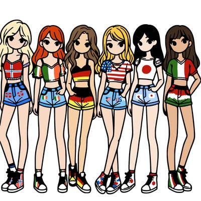 a group of girls wearing crop tops and shorts
