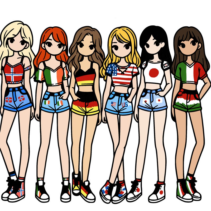 a group of girls wearing crop tops and shorts