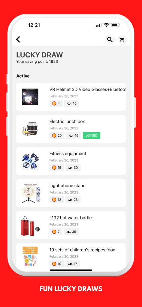 Lucky draw section of the L192 app showing active rewards and participation points