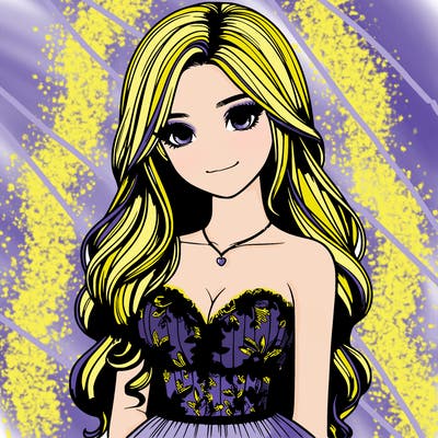 realistic girl with long hair and pretty prom dress