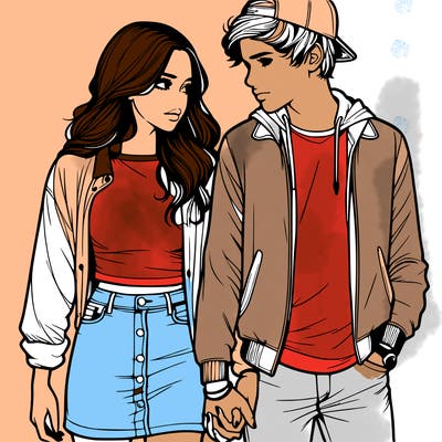 realistic teen couple holing hands
