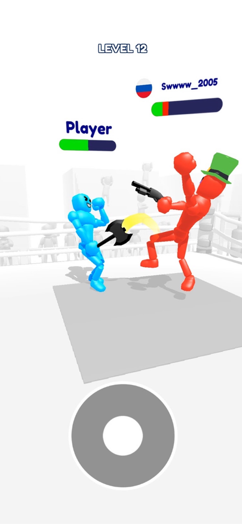 Ragdoll Stick Fighter: Bash - Two stickman characters fighting with weapons in a ragdoll physics game