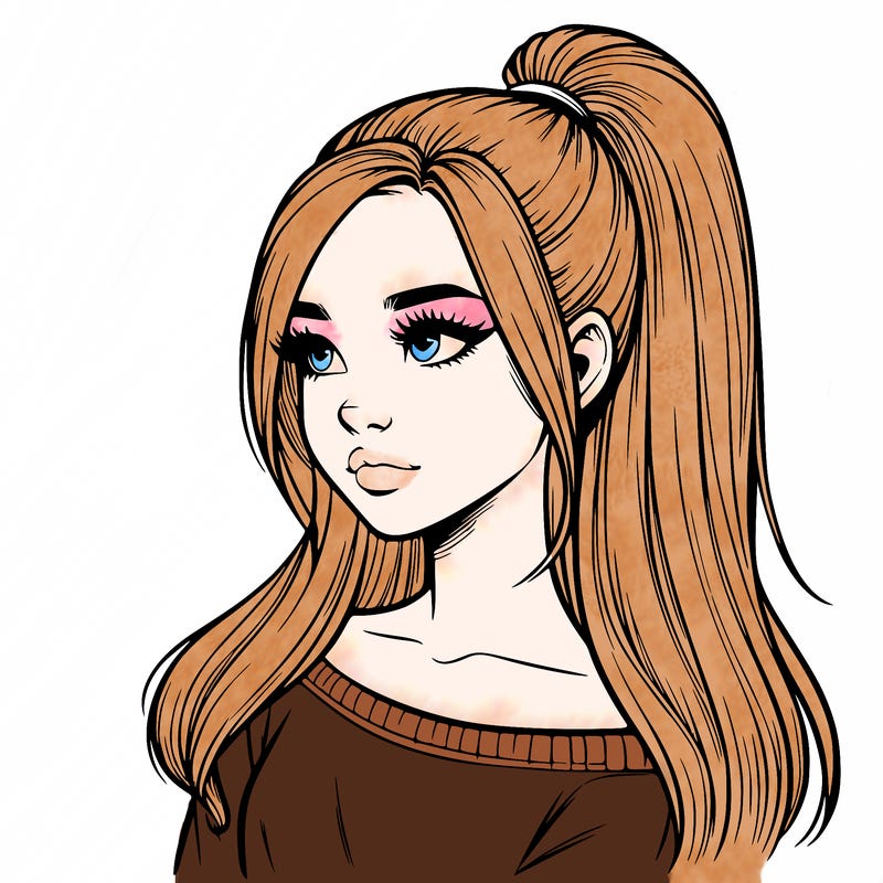 realistic girl with a high ponytail