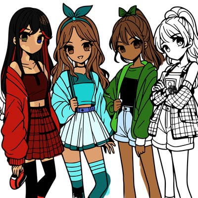 teen manga girls group of 4