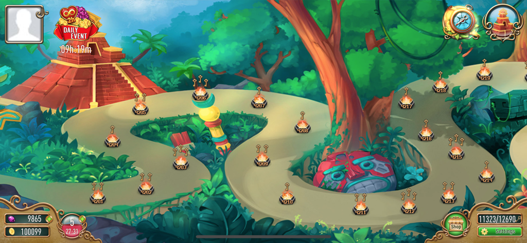 Lost Bubble - Pop Bubbles - Lost Bubble level map with jungle temple theme and level markers