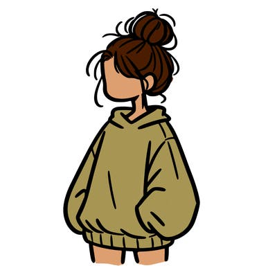 girl with baggy sweatshirt and messy bun
