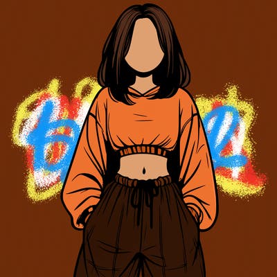 realistic girl faceless with baggy pants and a crop top