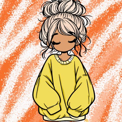 girl with baggy sweatshirt and messy bun