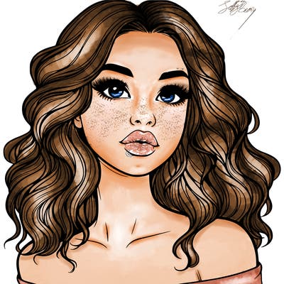 realistic girl with wavy hair and lips