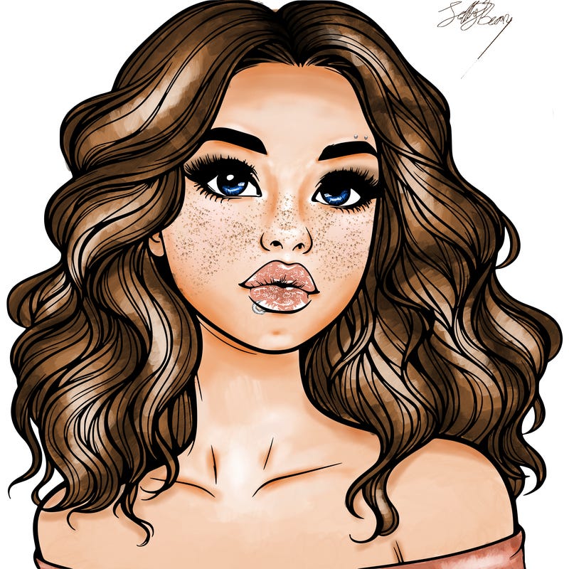 realistic girl with wavy hair and lips