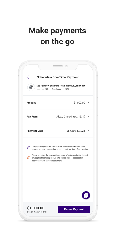 Your Mortgage Online - Oberfläche der App Ihre Hypothek Online zur Planung einer einmaligen Hypothekenzahlung auf einem Mobilgerät.