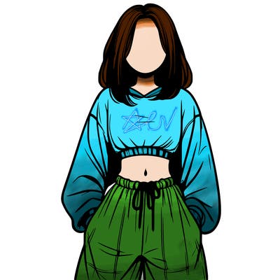 realistic girl faceless with baggy pants and a crop top