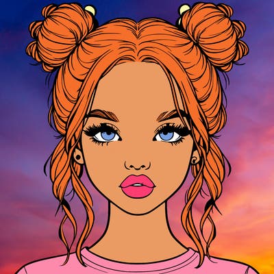 realistic girl with two buns in hair and lips