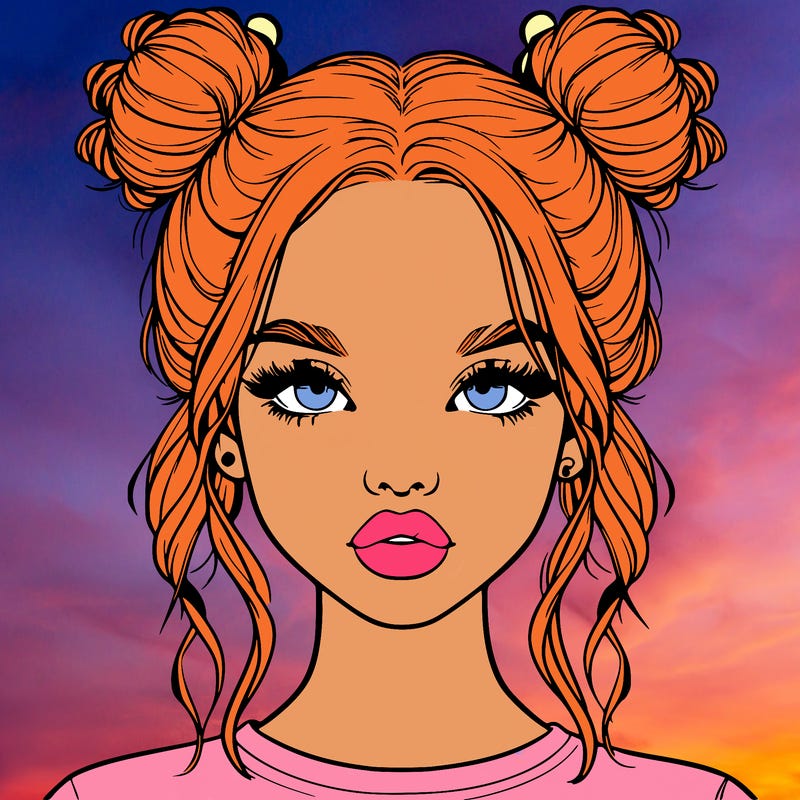 realistic girl with two buns in hair and lips