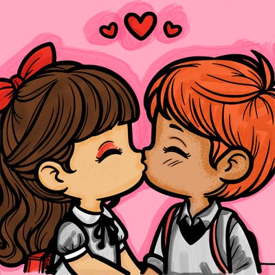 boy and girl kissing