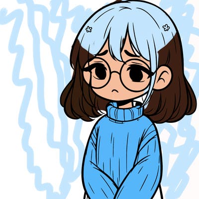 sad girl with glasses in a sweater