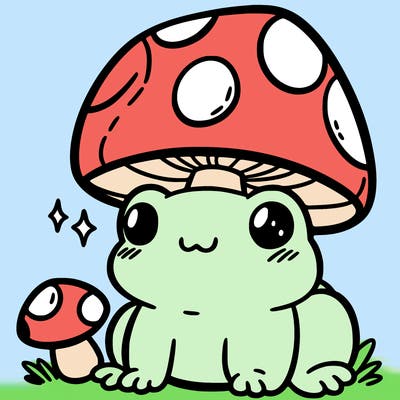 a cute frog with a mushroom hat