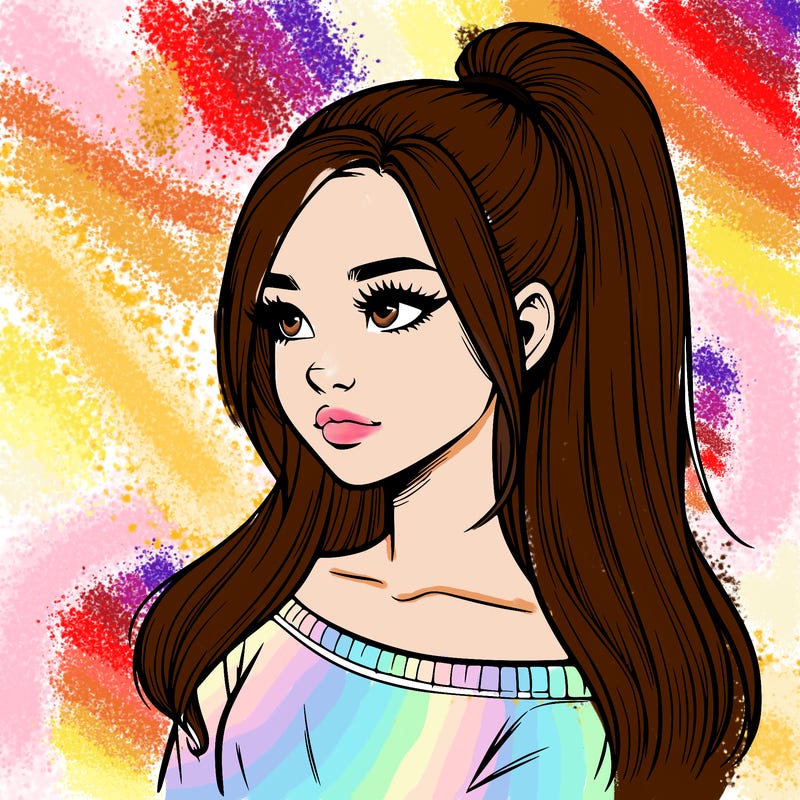 realistic girl with a high ponytail