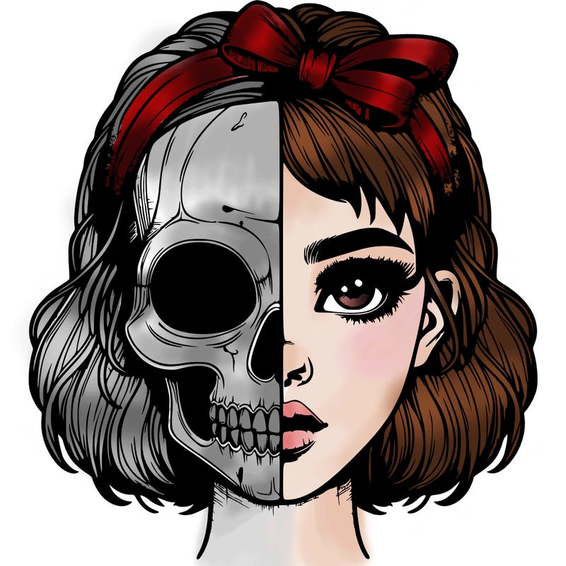 realistic girl with half skull mask