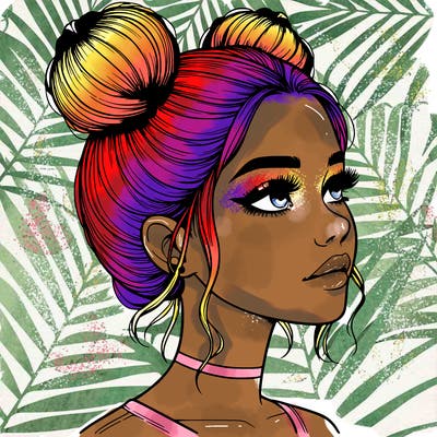 realistic girl with buns on the top of her head