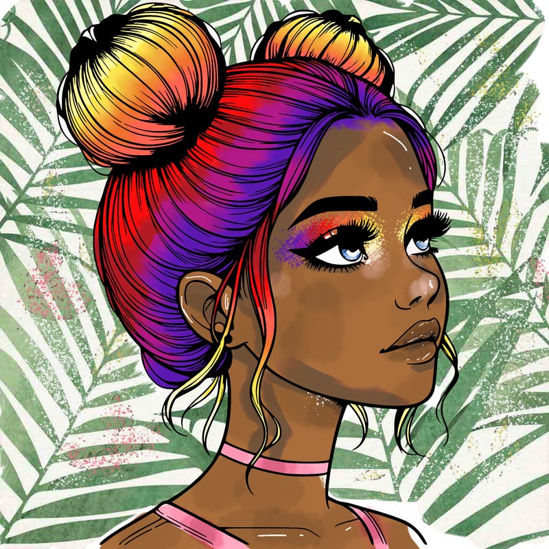 realistic girl with buns on the top of her head