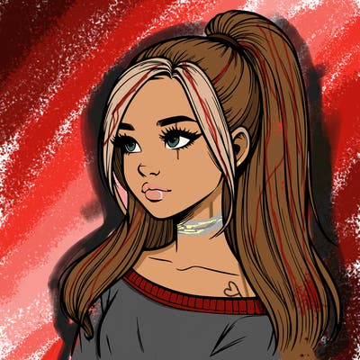 realistic girl with a high ponytail