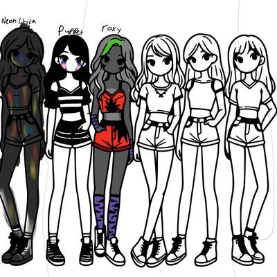 a group of girls wearing crop tops and shorts